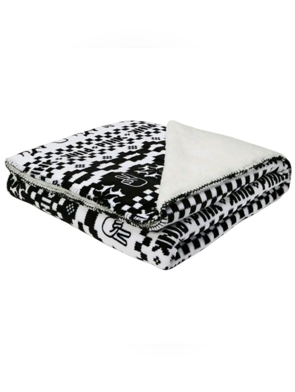 NWT Victoria's Secret VS PINK Sherpa Blanket Black White Peace Sign Throw 50x60